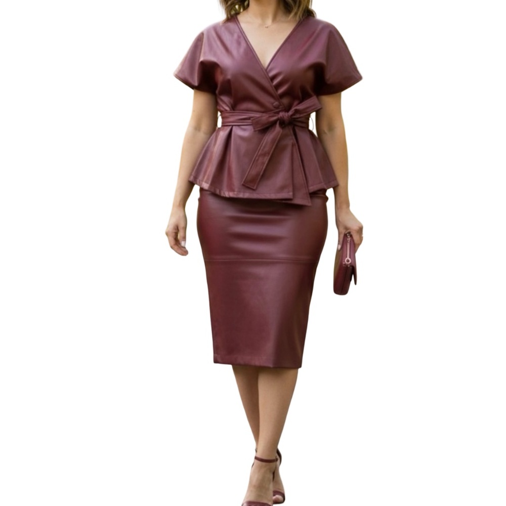 # A013 N by Nancy Chic Faux Leather Burgundy Top – Size XL NWT - Picture 1 of 9